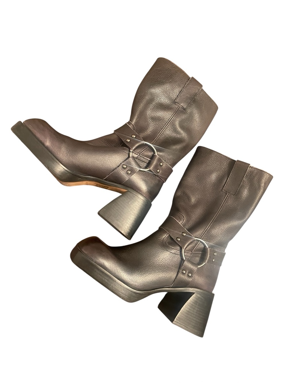 L'Intervalle Stade Matte Black Leather Harness Buckle Heeled Biker Boots 37 - Picture 3 of 6